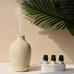 Humidificador de aromaterapia de cerámica con forma de jarrón, humidificador silencioso de aire ultrasónico de resina para el hogar y la Oficina