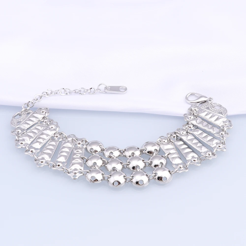 New Tassels Silver Plated Necklace Earrings Bracelet Ring Set for Women Bridal Chains Ethinc Wedding Jewelry Bride Gifts