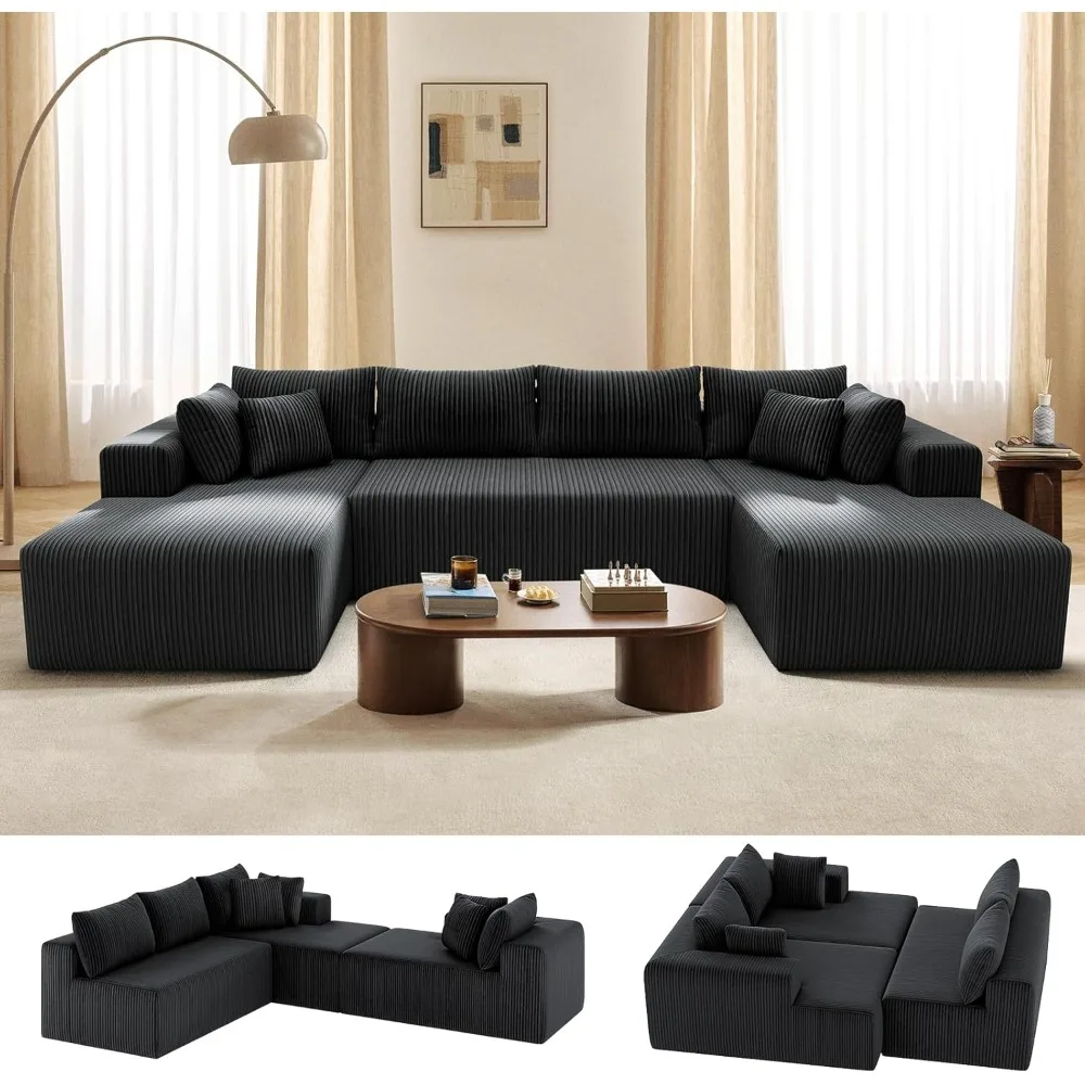 Cloud Couch U-shaped Sectional Sofa, 134'' Modular Boneless Couches for