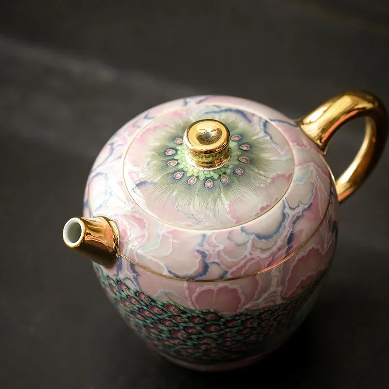 Colorful Luxury Tea Infuser Teapot Chinese Gift Make RHigh-end Enamel Peacock One Pot Two Cups Filter Teapot Kung Fu Tea Set