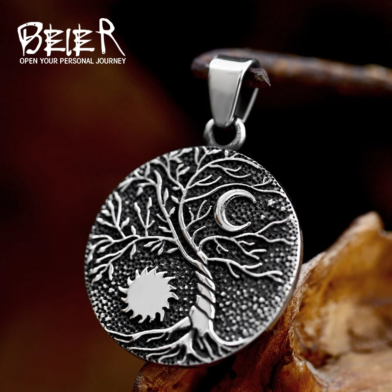 BEIER 2023 New Creative Design Stainless Steel Viking Tree of Life Pendant Moon And Star Pendant Fashion Retro Vintage Jewelry