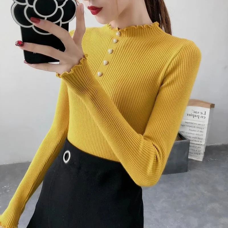 

2023 New Autumn Knitted Casual Sweater Women Warm Pullover Winter Long Sleeve Office Jumper Sweater Slim Solid Sweaters