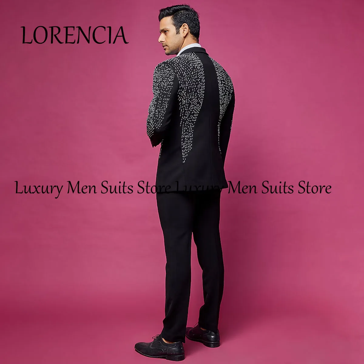 Luxury Beaded Men Suits Business Male Prom Party Blazers Outfits 2 Pieces Slim Fit Groom Tuxedos Customized roupas masculinas