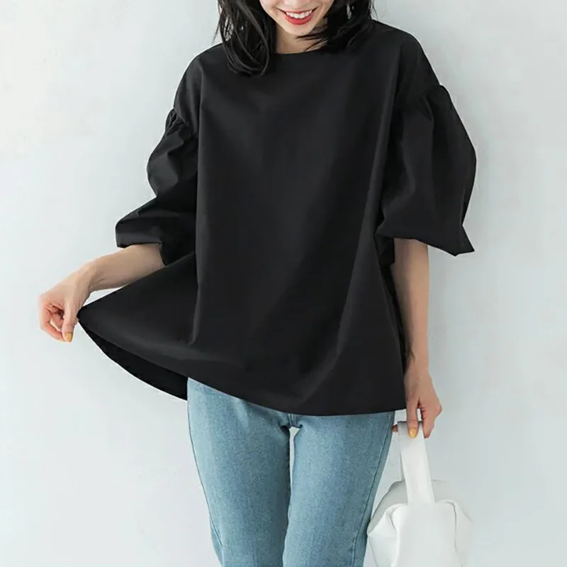 OCEANLOVE Blouses Women Tops Lantern Sleeve Solid Spring Summer Shirts Japan Style Vintage Loose Elegant Blusas Feminina