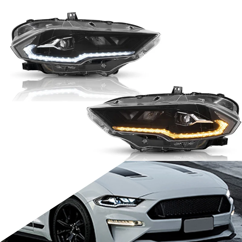 Headlight Assembly for Ford Mustang 2018 2019 2020 With Plug-and-Play Black for Ford Mustang headlamp Driver and Passenger Side