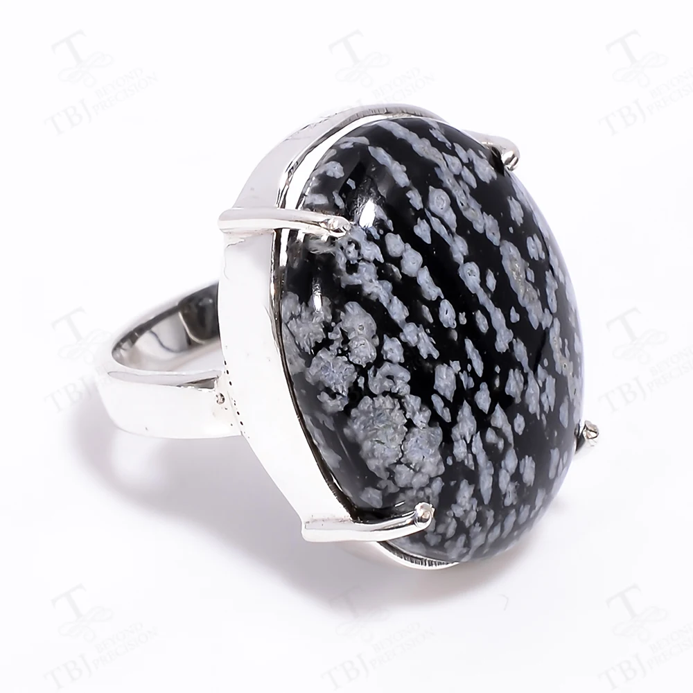 S925 Silver Elegant Handmade Ring Natural Obsidian Perfect Stone of Clarity & Protective Fine Jewelry for Special Occasions Gift