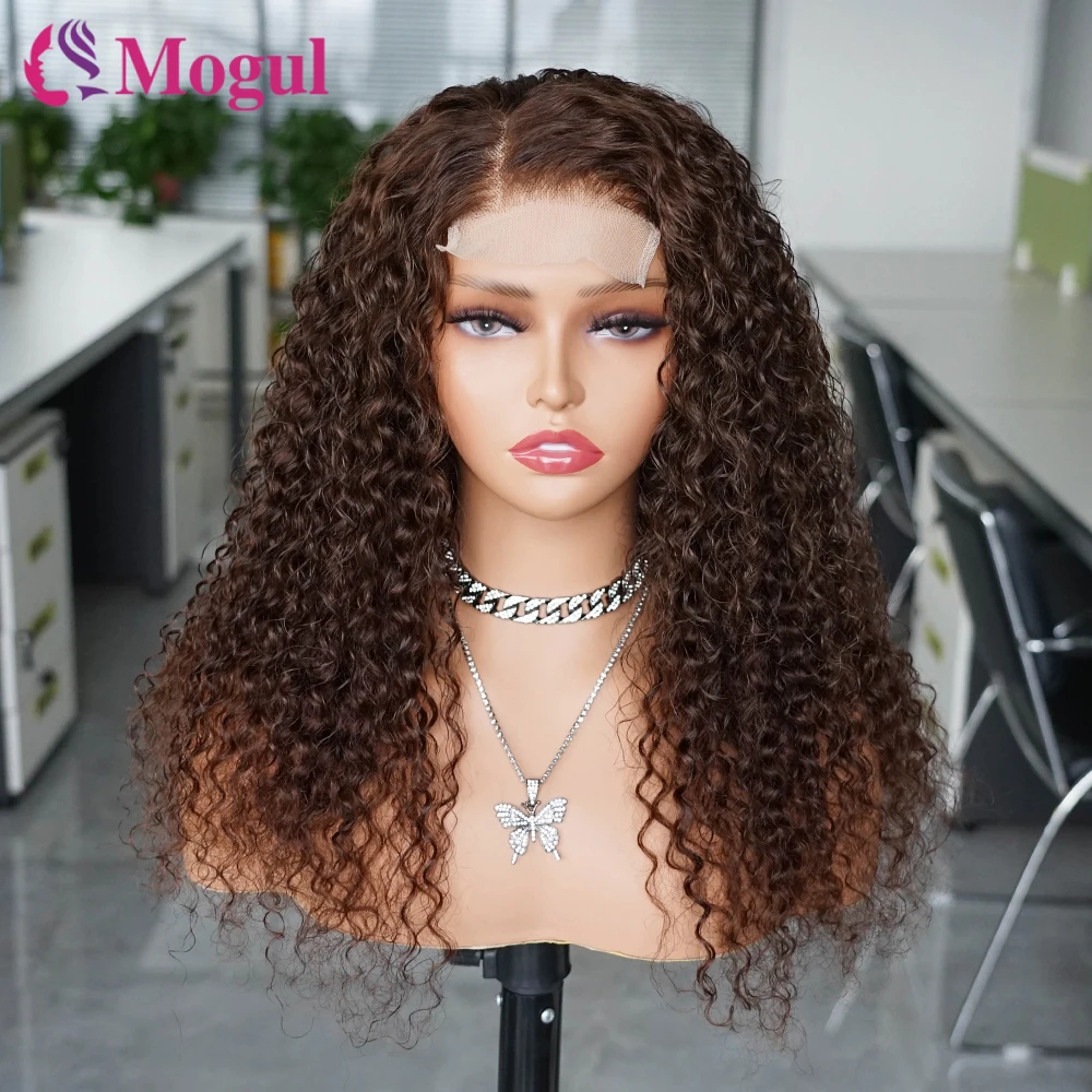 180 % Chocolates Brown Jerry Curly 13x4 Lace Front Perücke 4x4 Spitzenverschluss vorgezupfte brasilianische Remy Haar Echthaarperücken für Frauen