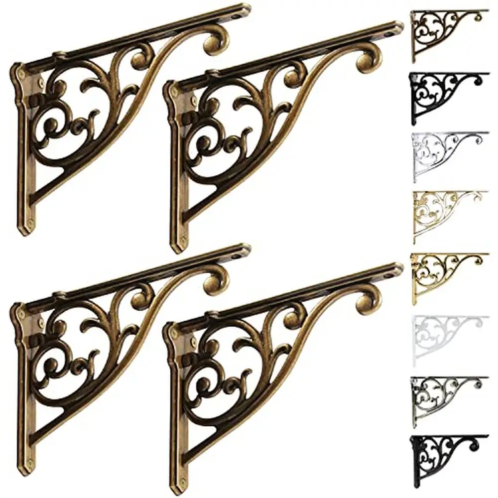 Decorative Shelf Brackets 8 Inch 4 Pack Heavy Duty Wall Mount Antique Brass Bracket Victorian Kitchen Rack Shelves Solid Brass