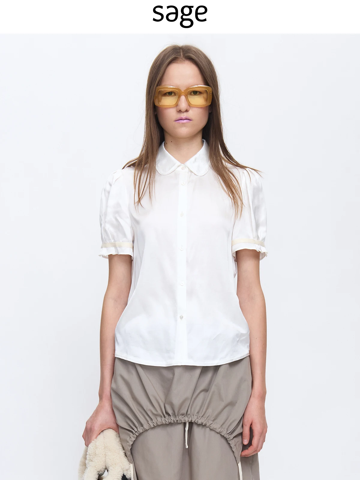 

Легкая женская рубашка Sagestudio из шелкового ацетатного смесового материала с коротким рукавом-фонариком, свободного кроя, дышащая, приятная к телу, для повседневной носки