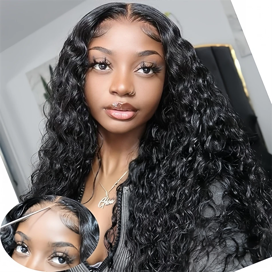 Perruque Lace Front Wig Deep Wave Brésilienne Naturelle, Cheveux Bouclés, 4x4, 5x5 HD, Pre-Plucked, Prêt à vitation