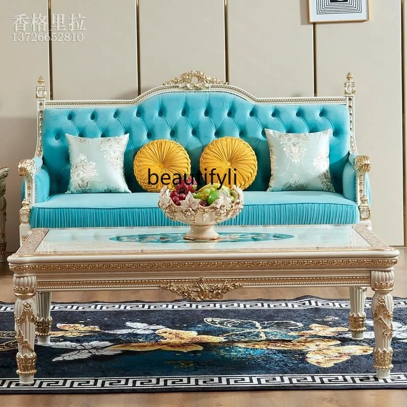 Europäisches Stoffsofa, luxuriöses klassisches Wohnzimmer, 124-Kombination, Leder-Freizeitsofa