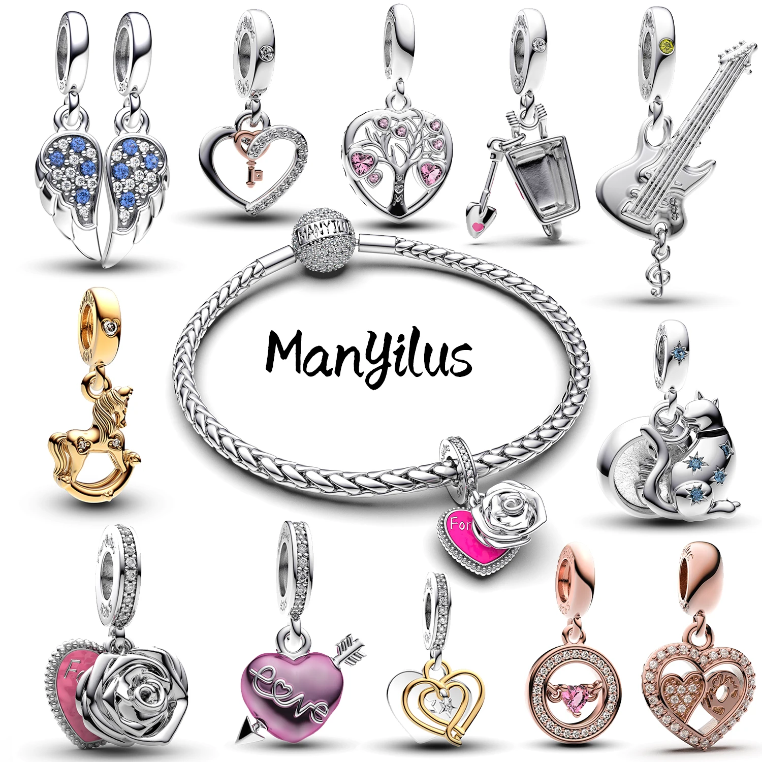 

New S925 Sterling Silver Heart Charms Pendant, DIY Beads for Original Bracelet Necklace Making, Jewelry Gift for Mom Women