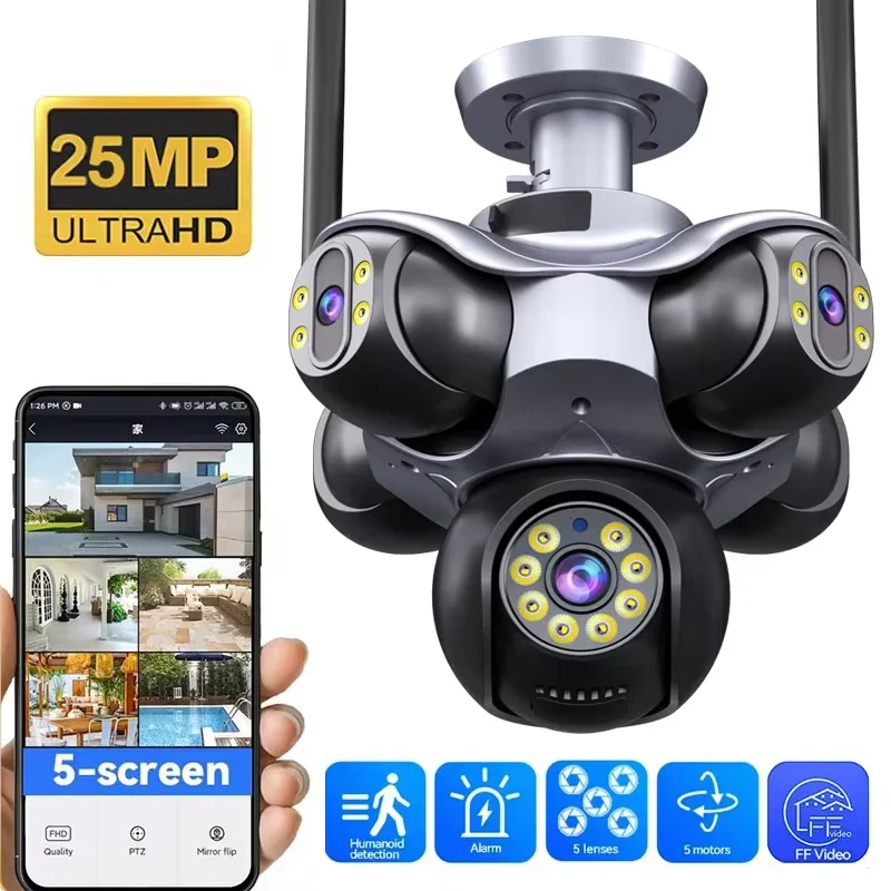 5 Lens 5 Screens WiFI PTZ Panoramic Security 4K Camera Night Vision CCTV Wireless CCTV Video Surveillance Camera Outdoor