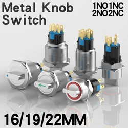 16MM/19MM/22MM Electrical Metal Rotary Switch 2-3 position Latching Self-Locking  With Ring Light Stainless Steel Knob Switch