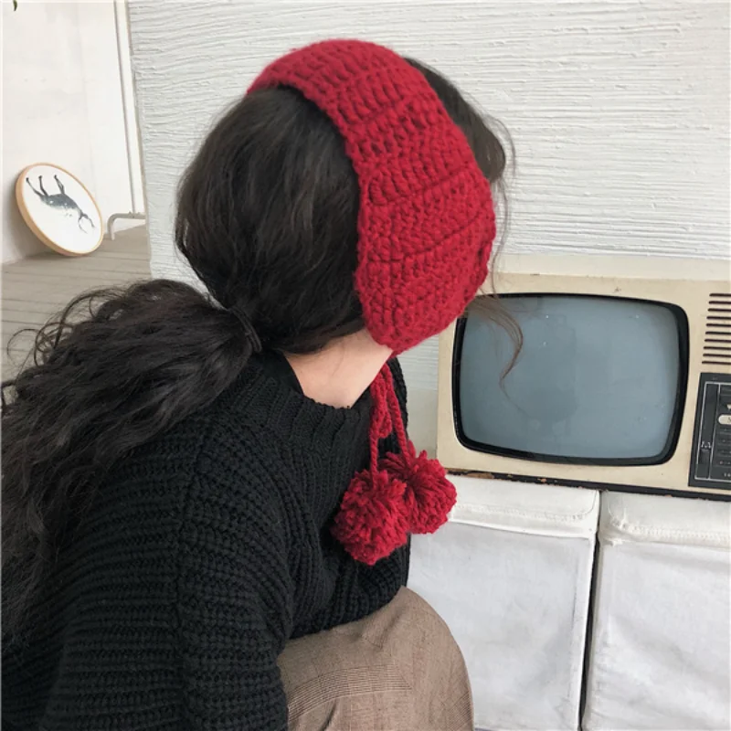 Ins Cute Tide Knitted Ear Bag Soft Sister Strap Ear Muffs Autumn and Winter Ear Protection Warm and Velvet Earmuffs Female Retro