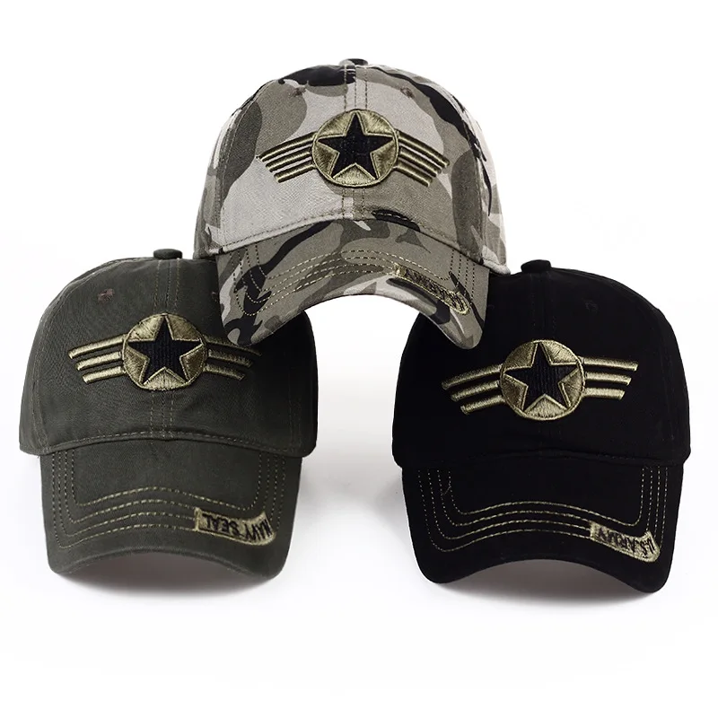 Camouflage Baseball Cap US Air Force Star, Military Tactical Hat for Outdoor Hunting, Men's Army Style Cap