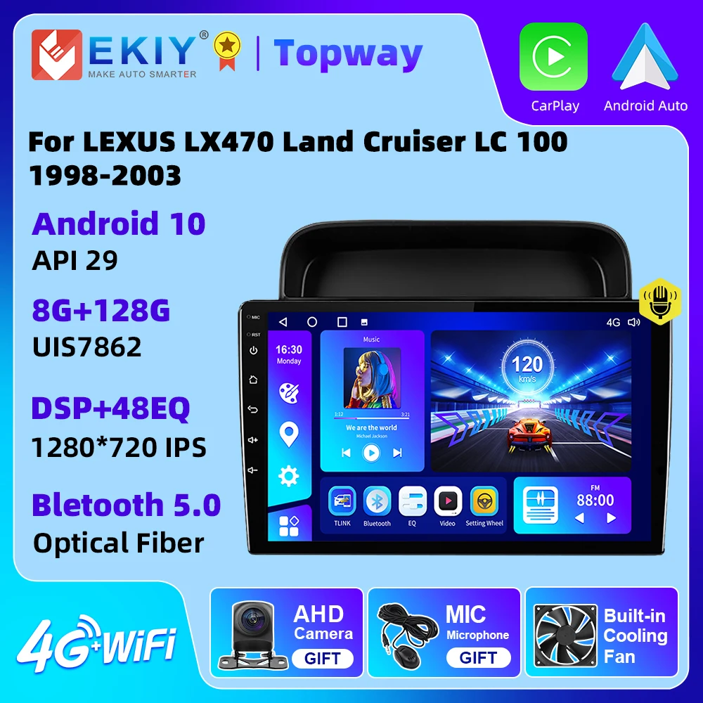 EKIY For Lexus LX470 J100 1998 - 2003 Android 10 GPS Navigation 4G WIFI Carplay and Android Auto No DVD Player 2 Din Video