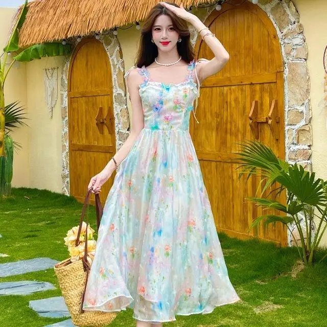 

New Floral Print High Waist Sundress Woman Maxi Printed Strapless Backless Party Dress New Summer Vacation Beach Long Dress S691