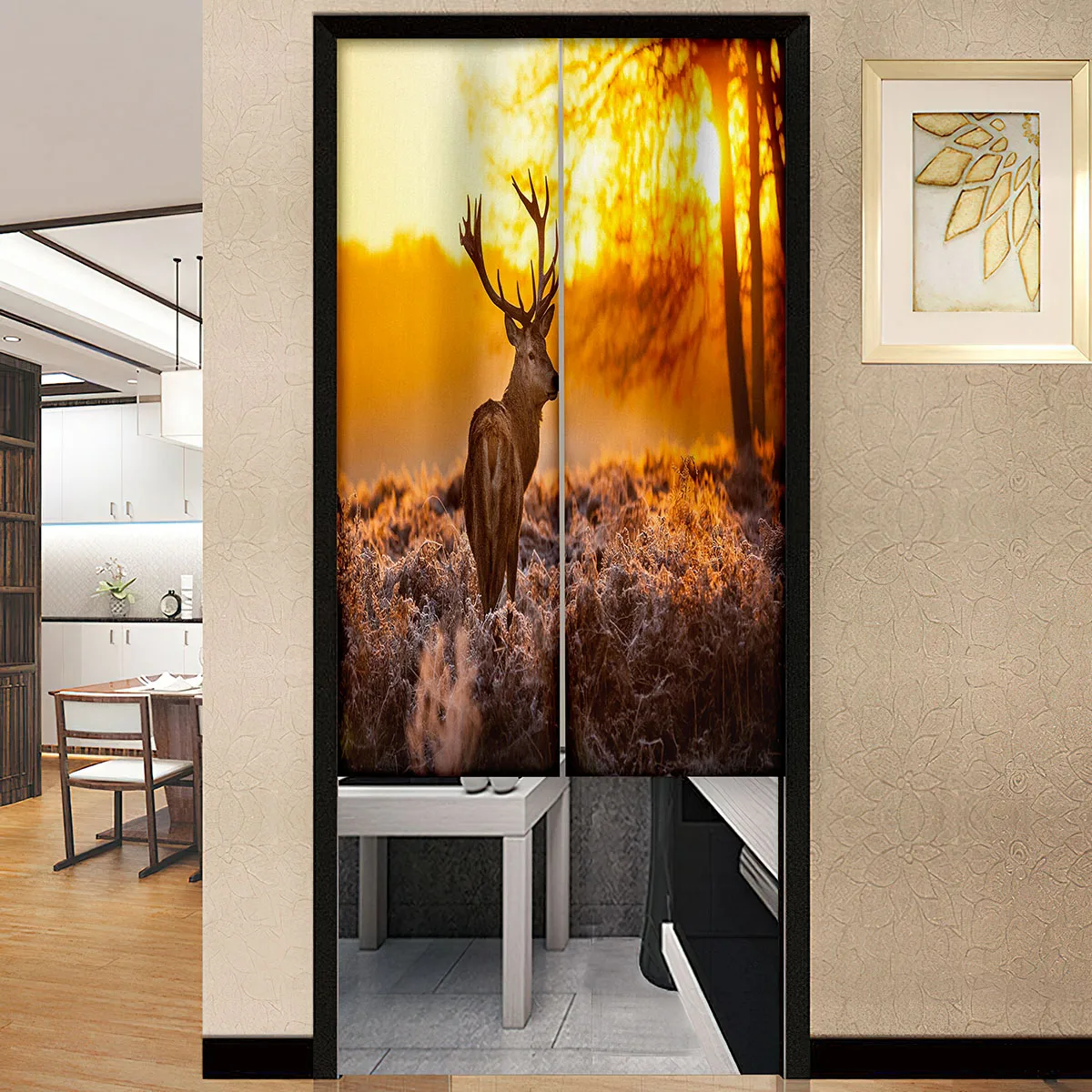 Aurora Elk Dreamy Sky Animal Print Door Curtains Kitchen Partition Drapes Noren Cafe Restaurant Entrance Hanging Half-Curtain