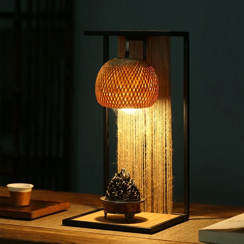 Modern Handmade Bamboo Woven Desk Lamp Suitable For Rooms Nightstand Pantry Tea Table Table Lamp Indoor Lighting Fixtures