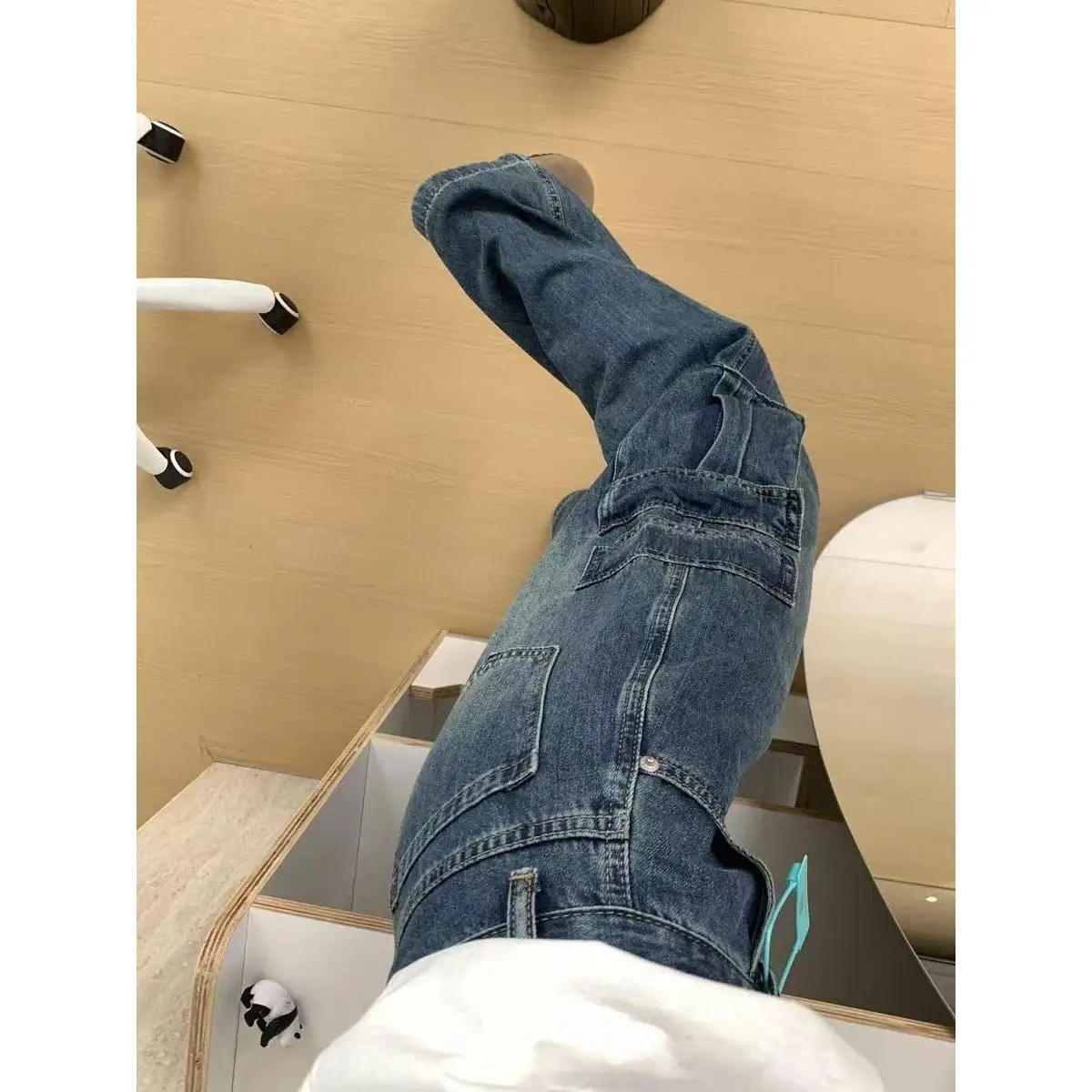 

New Waed Wide Leg Jeans Women's High Waist Loose Slim Straight Floor-Length Pants Retro Sle Casual Cotton Polyester Denim