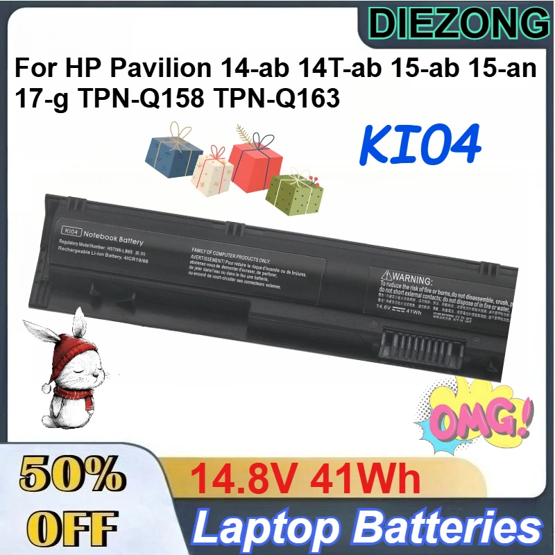 

14.8V 41Wh KI04 Lithium-ion Battery for HP Pavilion 14-ab 14T-ab 15-ab 15-an 17-g TPN-Q158 TPN-Q163 Laptop Batteries