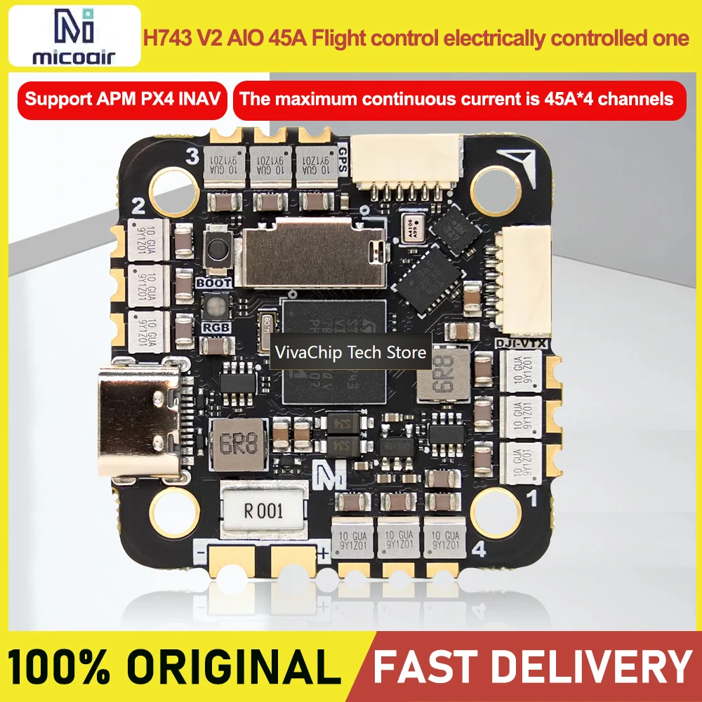 VivaCTMicoAir H743 V2 AIO 45A 2-6S AM32 All-in-one Flight Control And ESC Support PM PX4 INAV