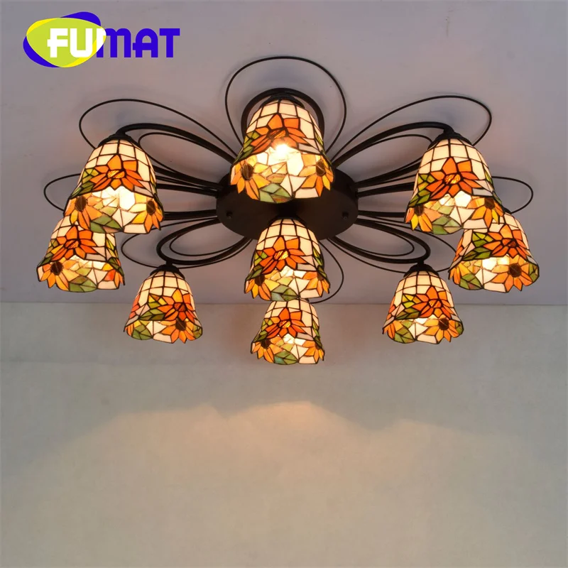 

FUMAT Tiffany stained glass ceiling light Sunflower deco living room Dining Room hotel aisle multi chandelier flush mount light