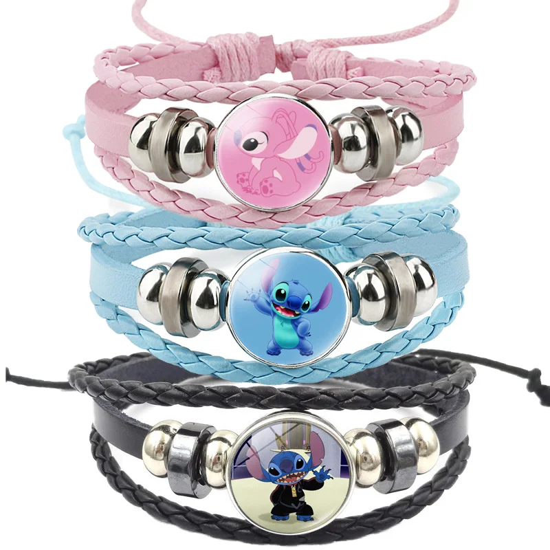 Disney Anime Lilo & Stitch Bracelet Kawaii Stitch Three Layer Braided Bracelet Cartoon Children Vintage Bracelet Toy Gifts