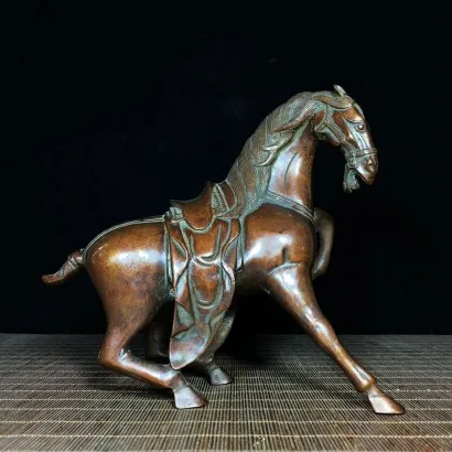 Old pure copper steed, height 20, length 21.5 centimeters desk decoration  Animal horse ornaments home accessories