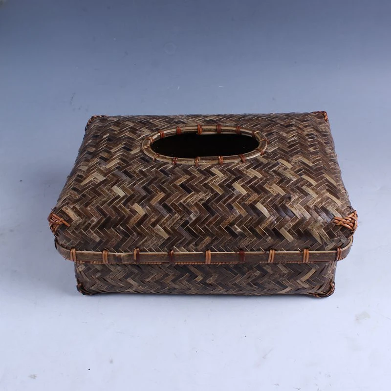 Tissue Box Handmade Bamboo Antique Refined Japanese Car Decoration Chinese Style Crafts Creative  Covered Dark Natural Material