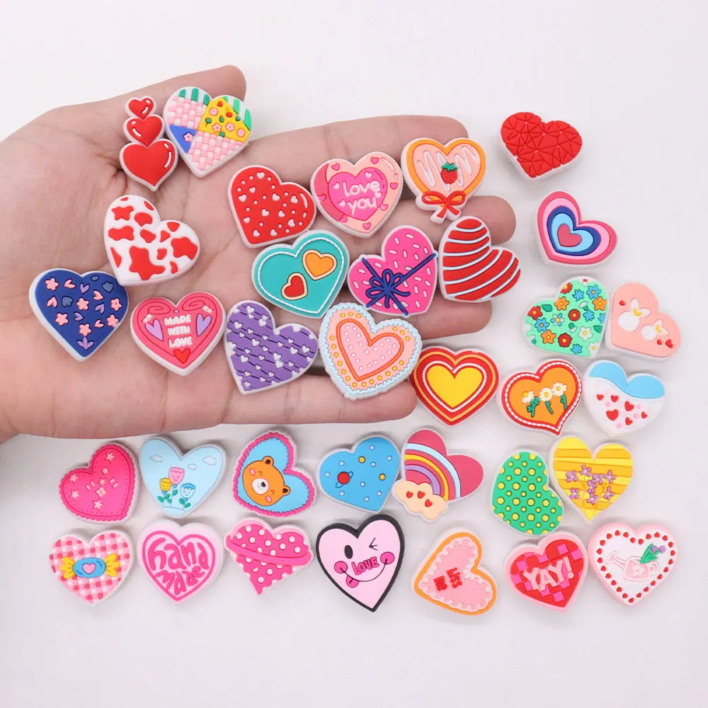 1-34PCS Cartoon Heart Flower Love You PVC Buckle Hole Shoes Ornament Shoe Charms Accessories For Clogs Pins Valentine's Day Gift