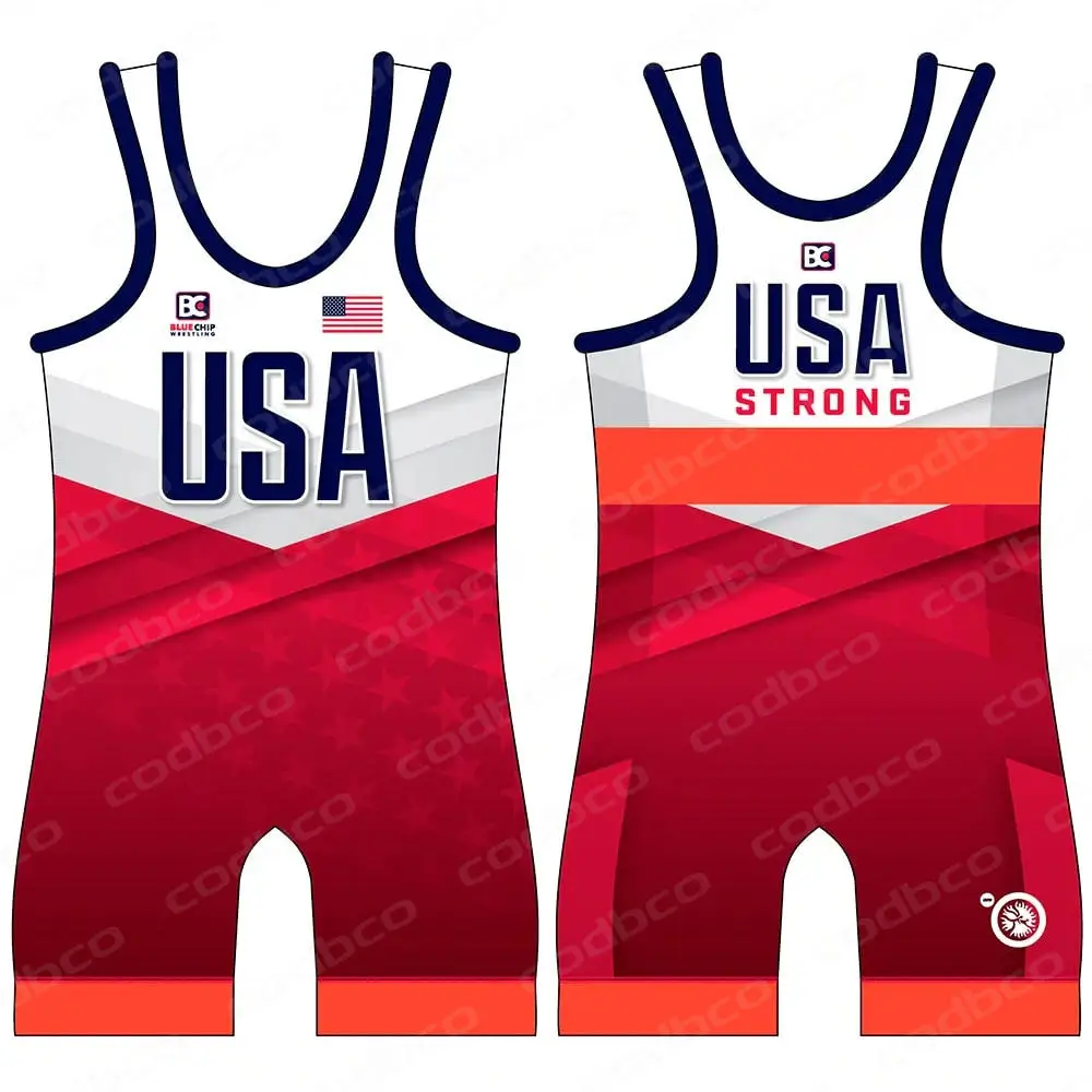 The USA Wrestling Singlets Suit Men's One Piece Sleeveless Bodysuit Breathable Sports Weightlifting PowerLifting Fitness Outfit