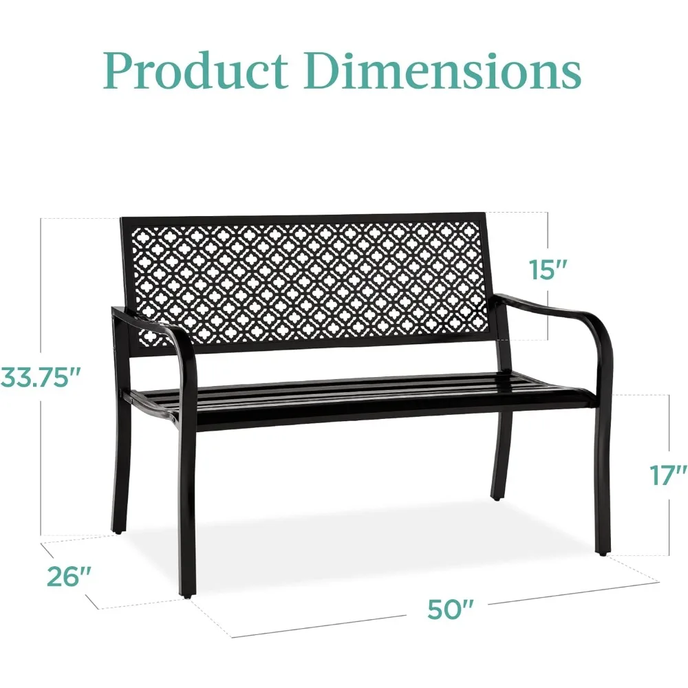 Produkte Außen bank 2-Personen-Metallstahlbänke Möbel für Garten, Terrasse, Veranda, Eingangs bereich geometrische Rücken