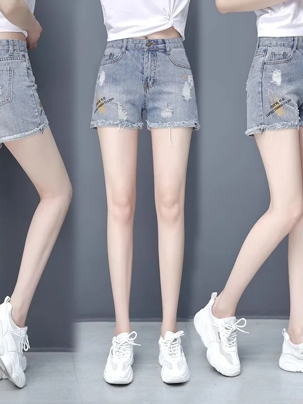 

High Waist Short Shorts Women's Summer Thin New Loose High Waist Slim A-Line Hot Pants Torn Denim Shorts Ladies' Jeans
