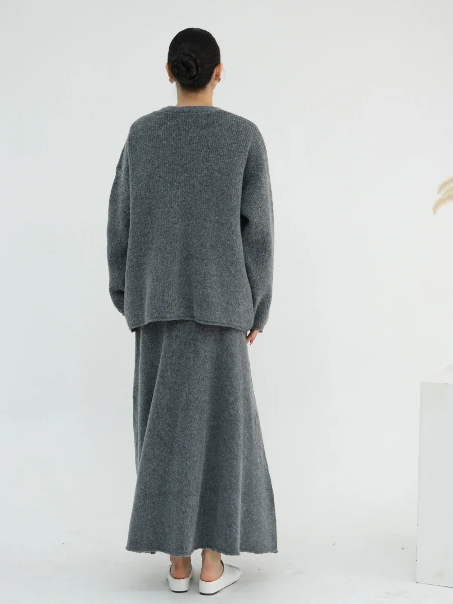 Femmes musulmanes dubaï Abayas Robe modeste hiver épais tricoté ensemble couleur unie trois pièces ensemble Islam Robe Femme caftan ensemble de vêtements