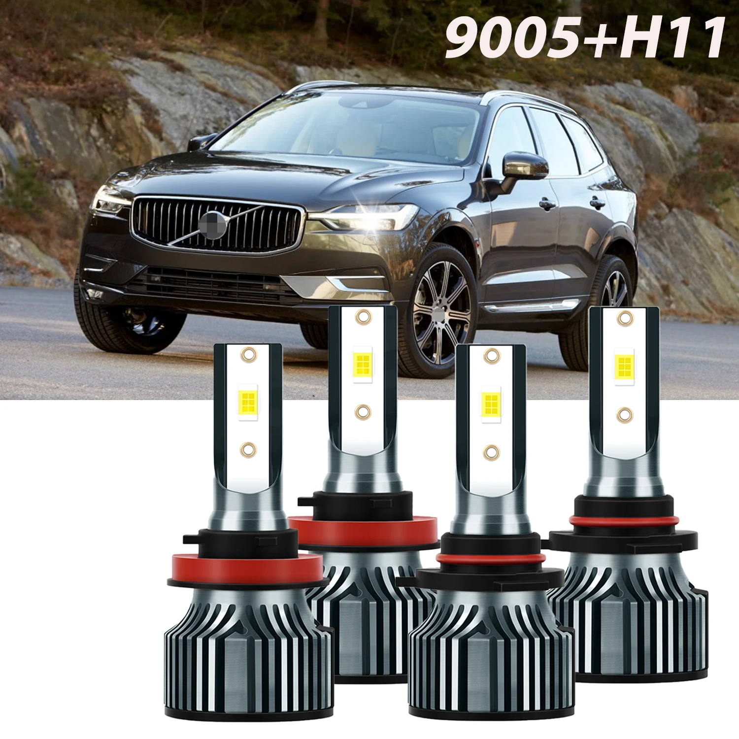 50000LM H11 9005 HB3 LED Light Bulbs Combo Hi/Lo Beam 6500K Cool White Headlamps 3570 CSP CHIPS Fan Design Auto Light Bulbs