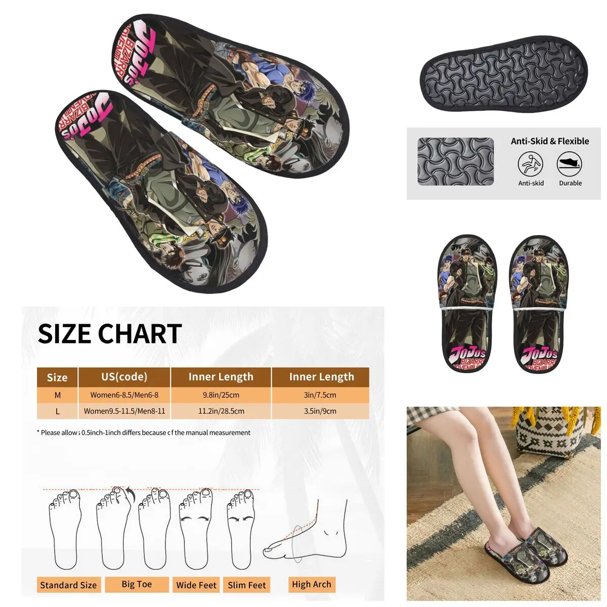 Jojo Bizarre Adventure Men Women Furry slippers,Cosy printing pantoufle homme Home slippers