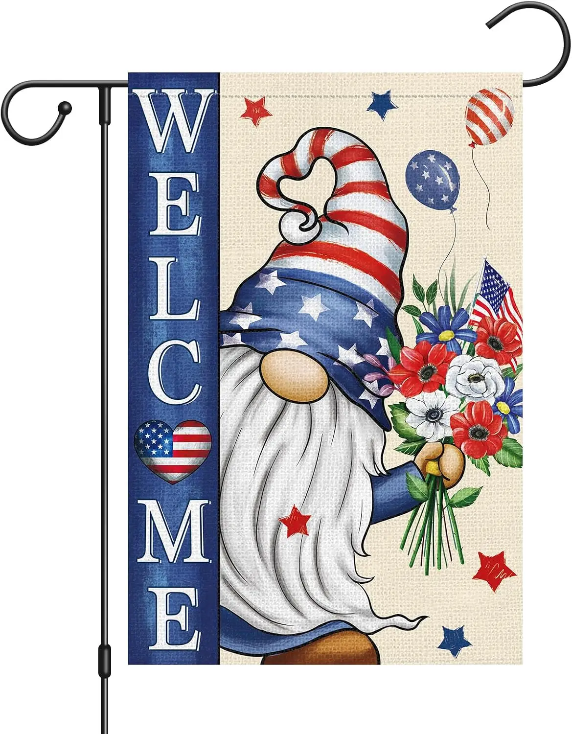 4th of July Garden Flag 12×18 Double Sided, Vertical Burlap Gnome Floral Welcome Patriotic Garden Flag Memorial Day Independ llp