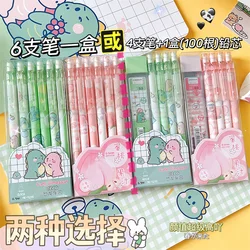 6pcs/Set Cartoon Kawaii Mechanical Pencil Peach Dinosaur High Appearance Automatic Pencil With Refills For Artists Student Pen