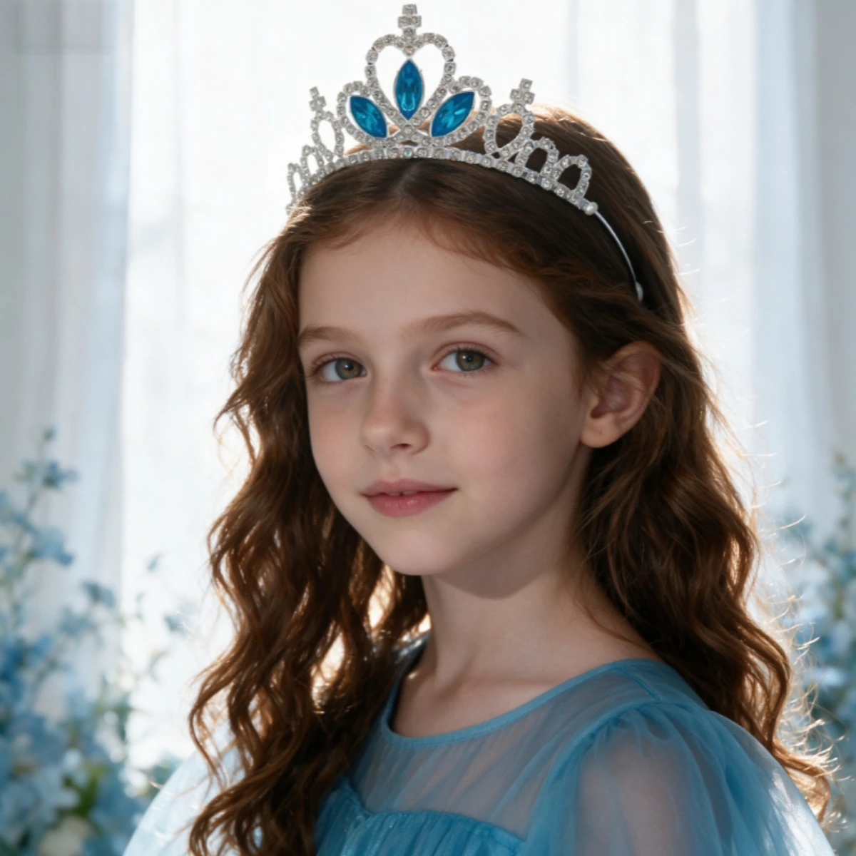 Kids Rhinestone Princess Crown Gold Multi Color Headband Little Girls Birthday Wedding Pageant Cosplay Photo Prop Hair Accessory