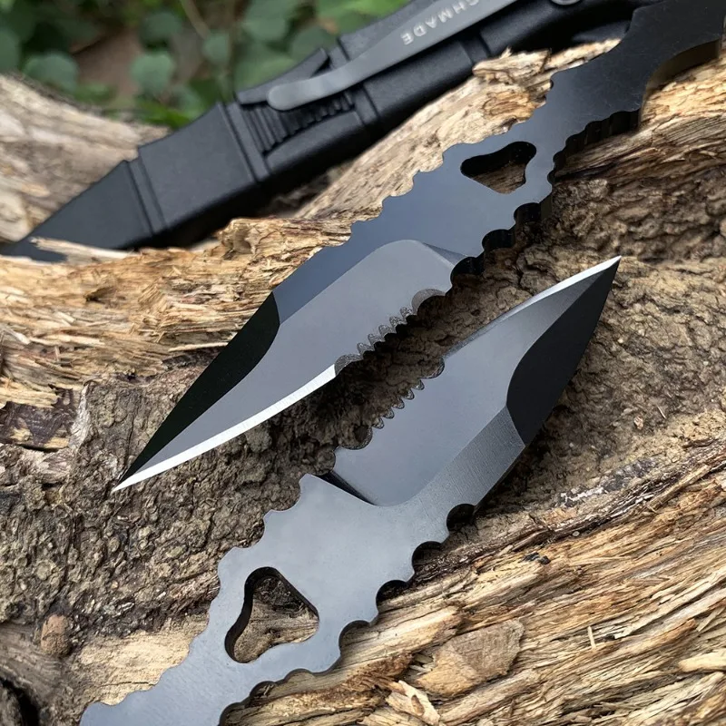 New model with K-sheath half serrated knife, mini pocket camping EDC survival knife, multi-purpose portable straight knife