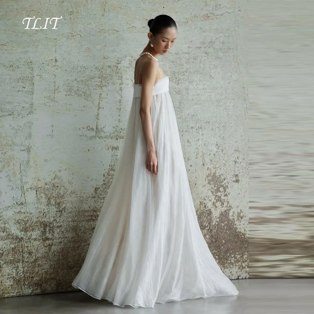 

TLIT Simple White Tulle Wedding Dresses Spaghetti Strap Bridal Gowns Korea Wedding Dresses Photo Shoot Customized 웨딩드레스