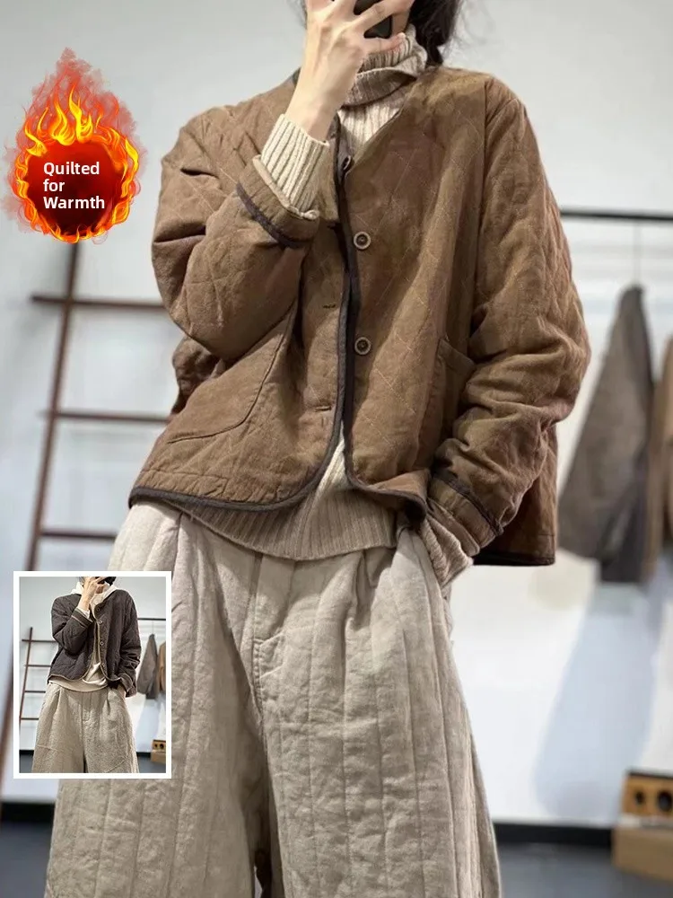 

Легкое хлопковое платье в стиле ретро, осенне-зимнее повседневное длинное стеганое пальто с ромбовидным узором, удобное теплое женское пальто Faion