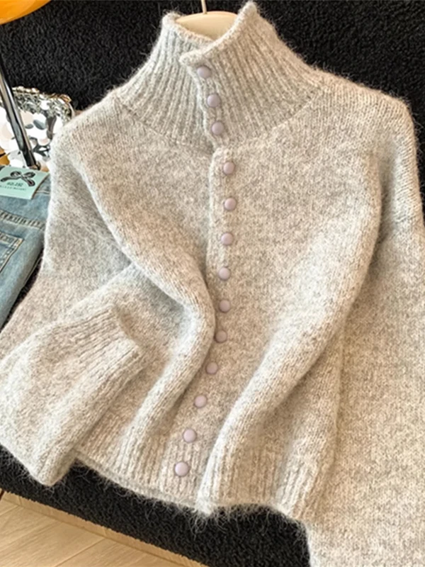 

Вязаный кардиган, женский верхний воротник-стойка, верхняя одежда из меха медведя, осень-зима, Faion Ele Sle, полиэфирное волокно