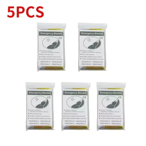 Imagen 1 del producto Manta de supervivencia dorada y plateada de emergencia para exteriores, cortina de rescate de primeros auxilios impermeable, manta militar térmica de 130x210cm