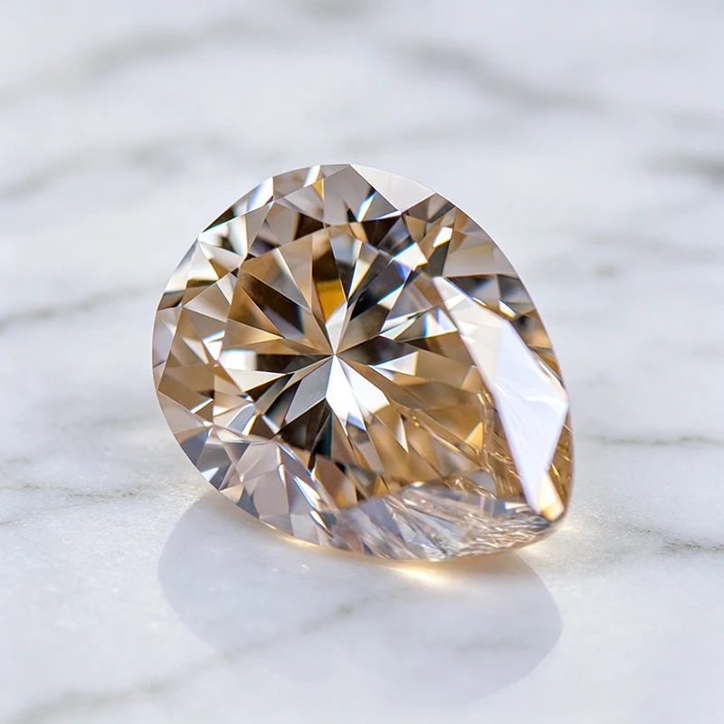 Moissanit-Stein in Birnenform, Natürlicher Champagner-Edelstein für Schmuckherstellung, Besteht Diamanttester mit Zertifikat – Detail 3
