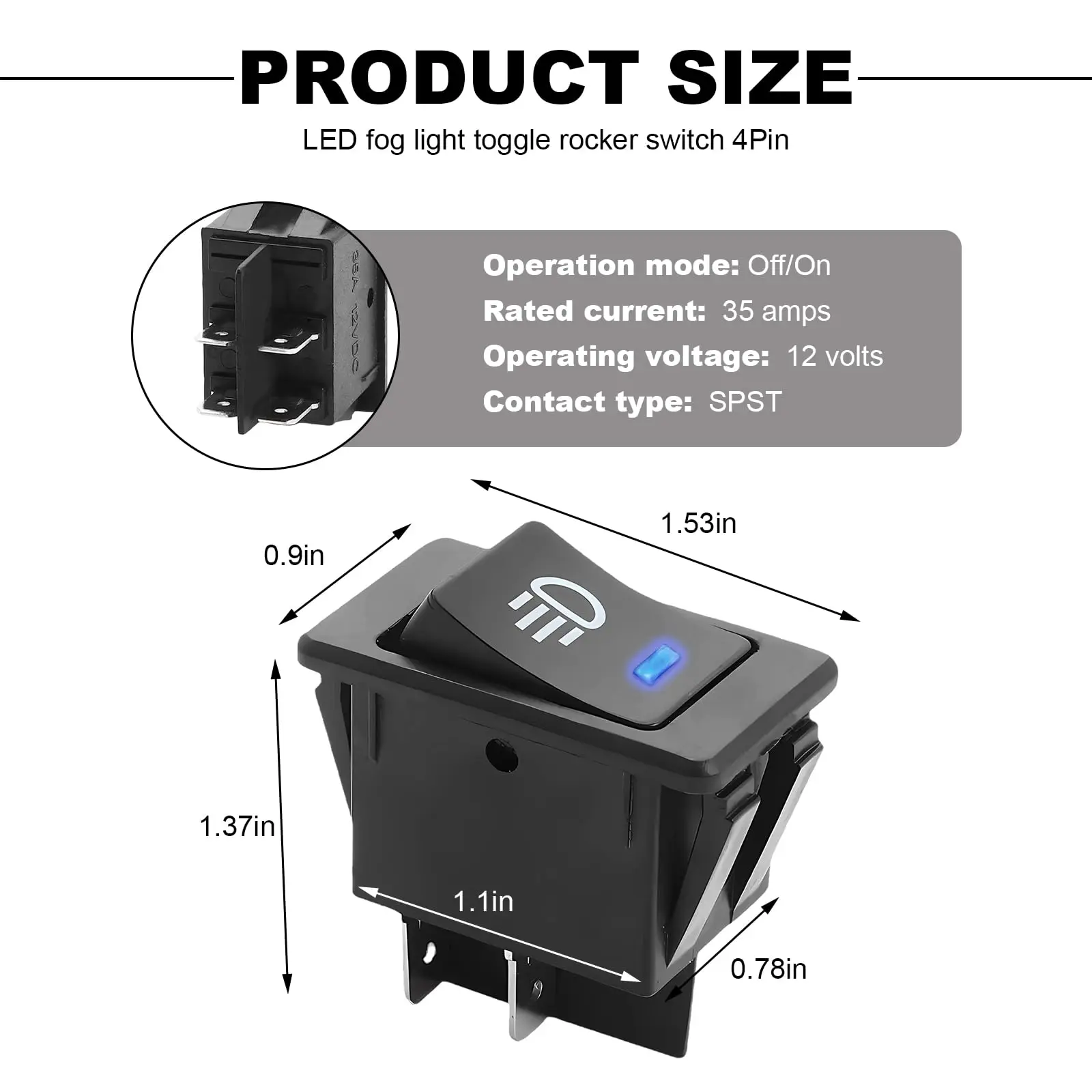1 PCS,Car Fog Lights,Rocker Switch,ON-OFF,4Pin,2 Position,Electrical Equipment With Lighting Power,35A Lndicator Light 12V DC