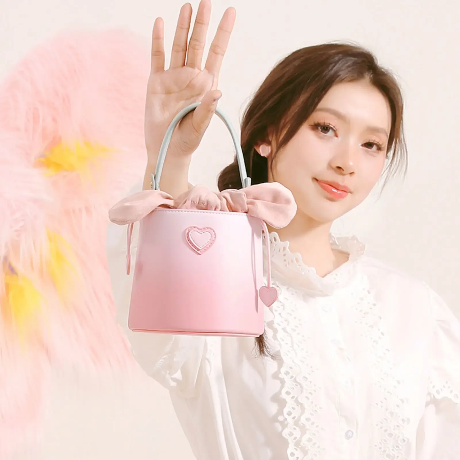 TOUTOU 2024 Bucket Bag for Women Pink Girl Cosmetic Makeup Storage Handbag  Mini Luxury Original Designer Shoulder Bag Fashion