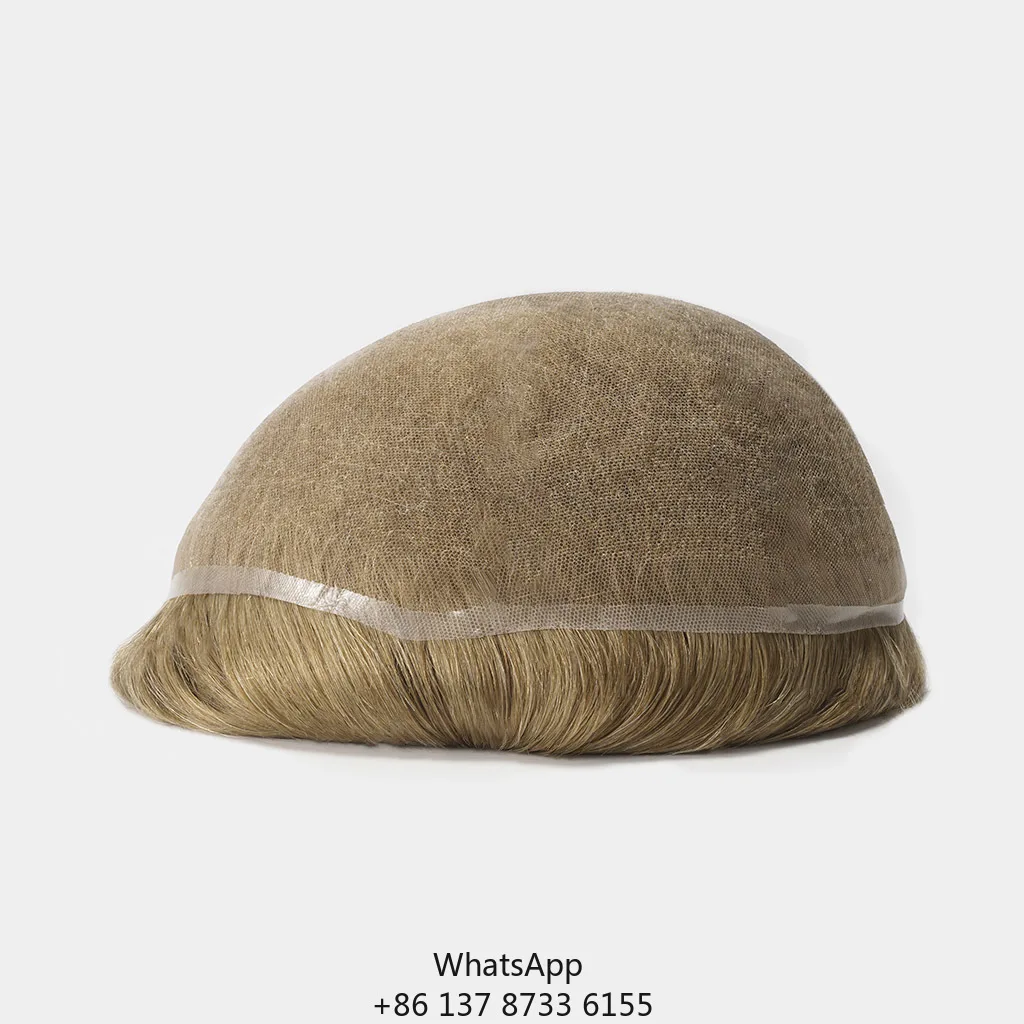 

High Quality 100% Human Hair Wigs For Men Front 1.25'' Bleached For Swiss Lace Toupee 100% Handmade